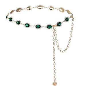 Renaissance Chain Belt Women Green Gold Chain Belt Diamond Rhinestone Belt new